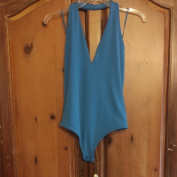 Express Tops - Express Teal Blue V-Neck Bodysuit